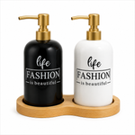 luxury dual soap dispenser set with bamboo base modern kitchen and bathroom collectiondual soap dispenser set Pakistanbamboo soap dispenser setkitchen soap dispenser organizerbathroom soap dispenser setluxury countertop accessoriesdual lotion dispenserbamboo bathroom accessoriesHome Hatch soap dispensermodern kitchen organizerrefillable soap dispenser set