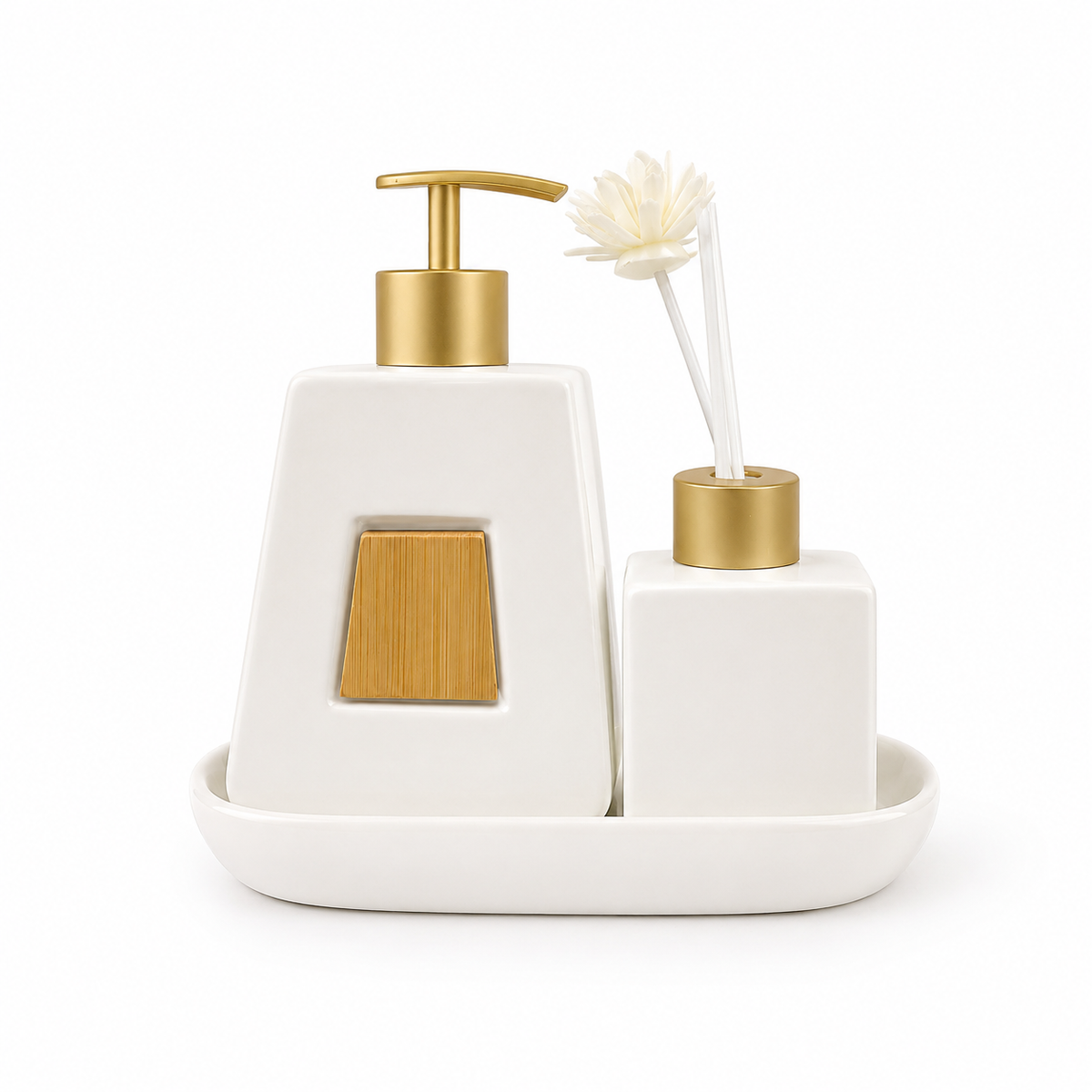 porcelain soap dispenser and diffuser set with tray luxury bathroom accessory set