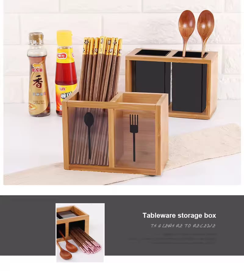 Premium Bamboo Kitchen Utensil Organizer Holder