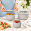 Premium Ribbed Kitchen Bowl Set with Vented Lids | 3 Pcs Food Storage & Mixing Bowls