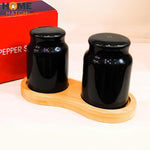 Salt and Pepper Black Shakers with Bamboo Tray | Kitchen Accessories