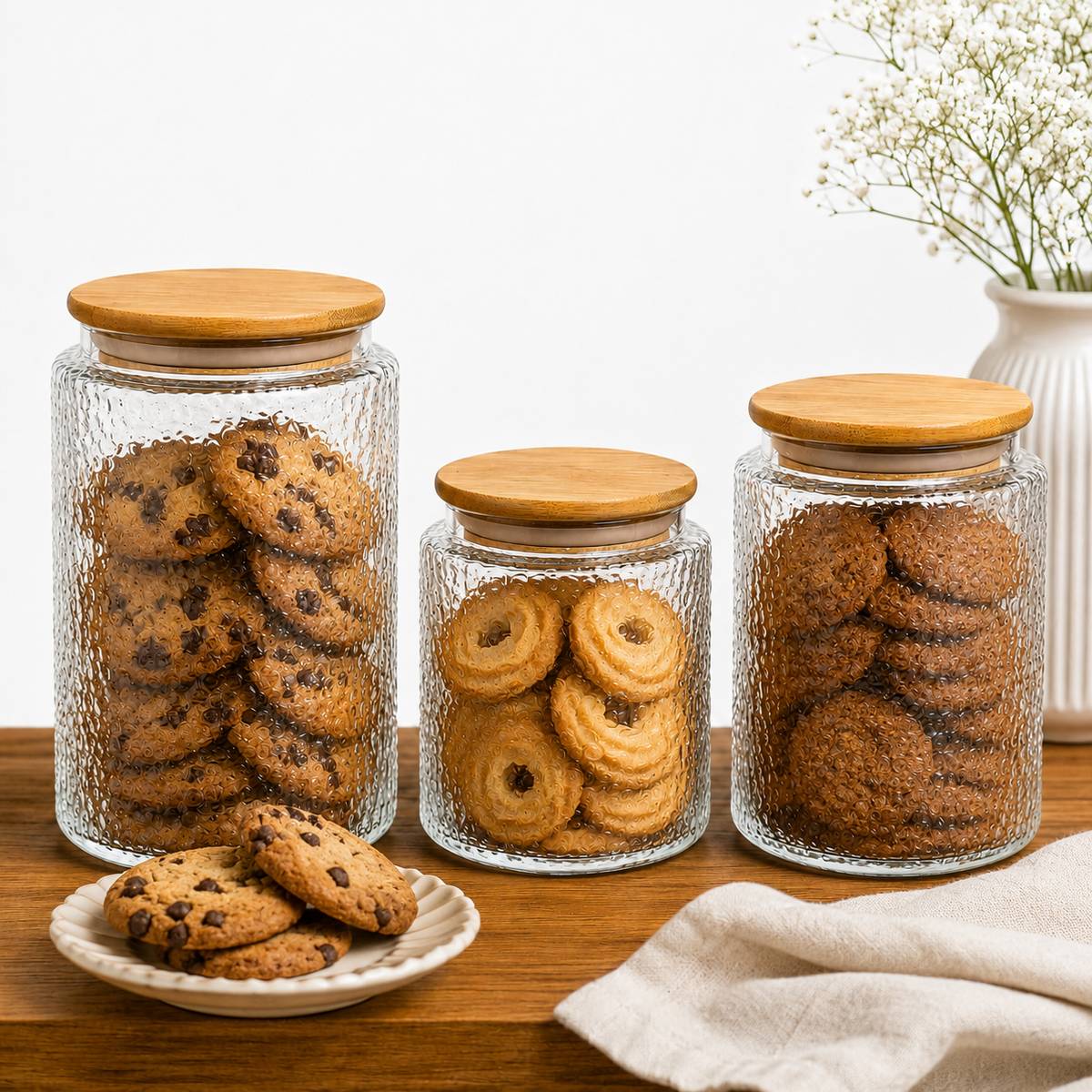 textured airtight glass storage jars with bamboo lid premium kitchen storage container settextured glass storage jarsairtight glass jars with bamboo lidkitchen storage container set Pakistanpantry storage jarscoffee tea sugar storage jarsfood storage glass containersdecorative glass kitchen canistersbamboo lid storage jarsHome Hatch kitchen storageairtight pantry containers