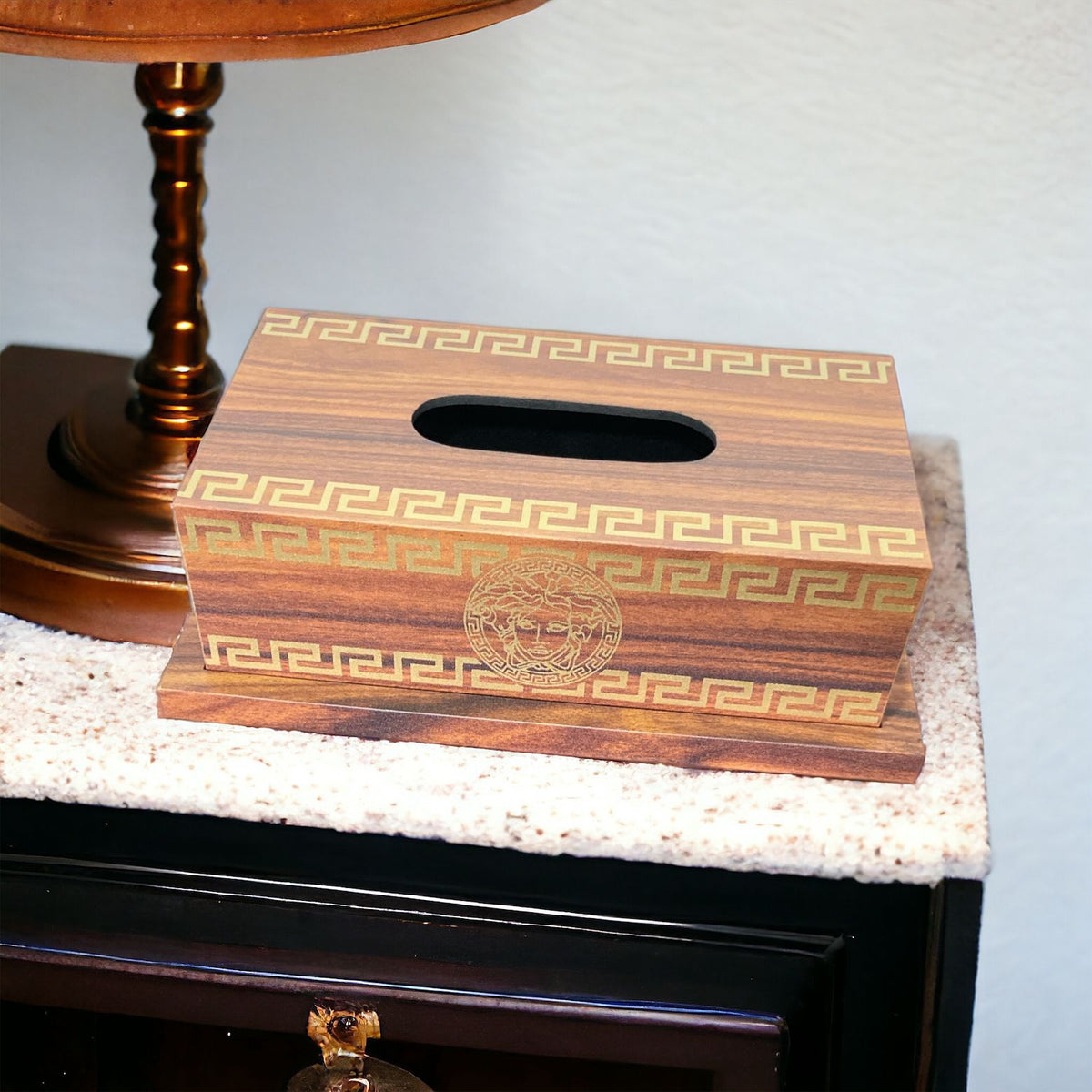Versace Logo Wooden Tissue Box & Dust Bin - Home Hatch