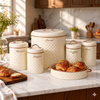 Vintage Cream Bread Bin & Canister Set Rose Gold Handles | Tea Coffee Sugar Biscuit Storage