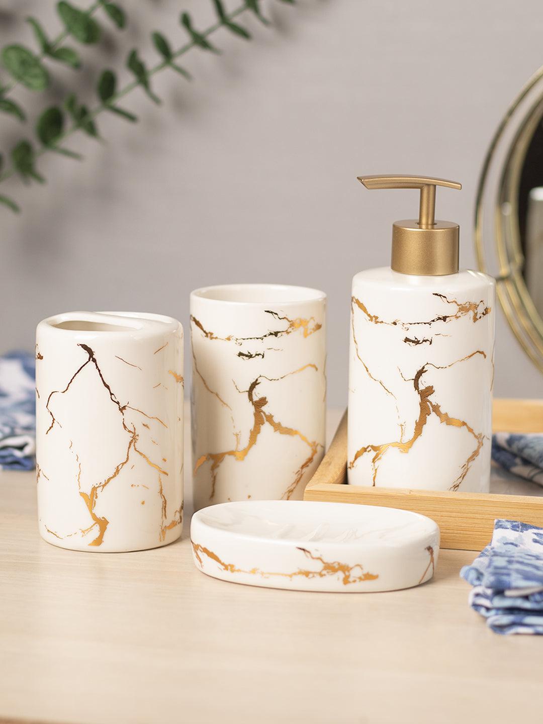 White Gold Marble Design Bath Set - 4pcs