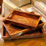 Embossed Brass Carving Wooden Serving Trays