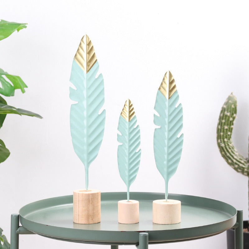 Nordic Turquoise Feather Leaf Desktop Ornament | Home Décor