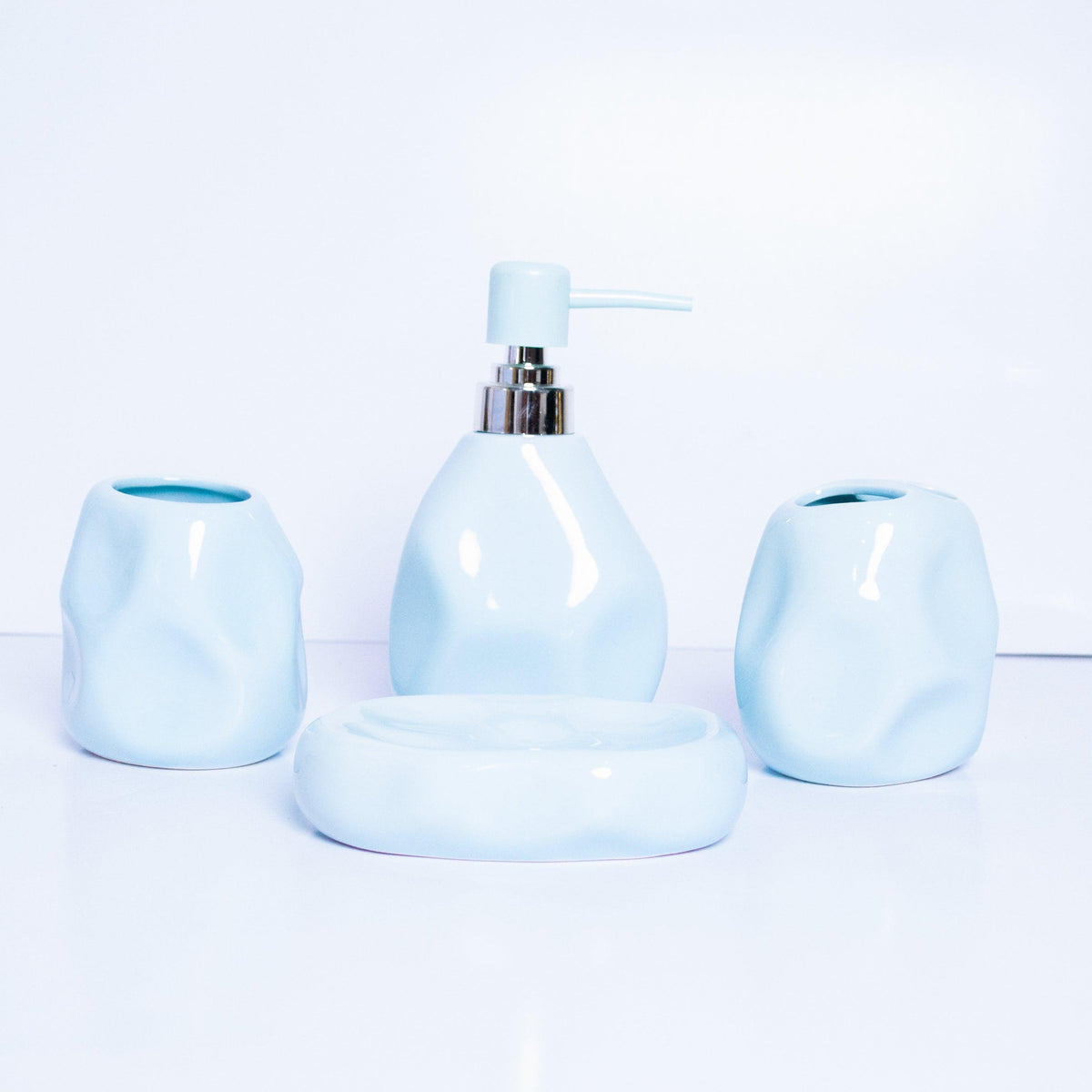 Sky blue Sea Rock Design Bath Set - 4pcs - HomeHatchpk