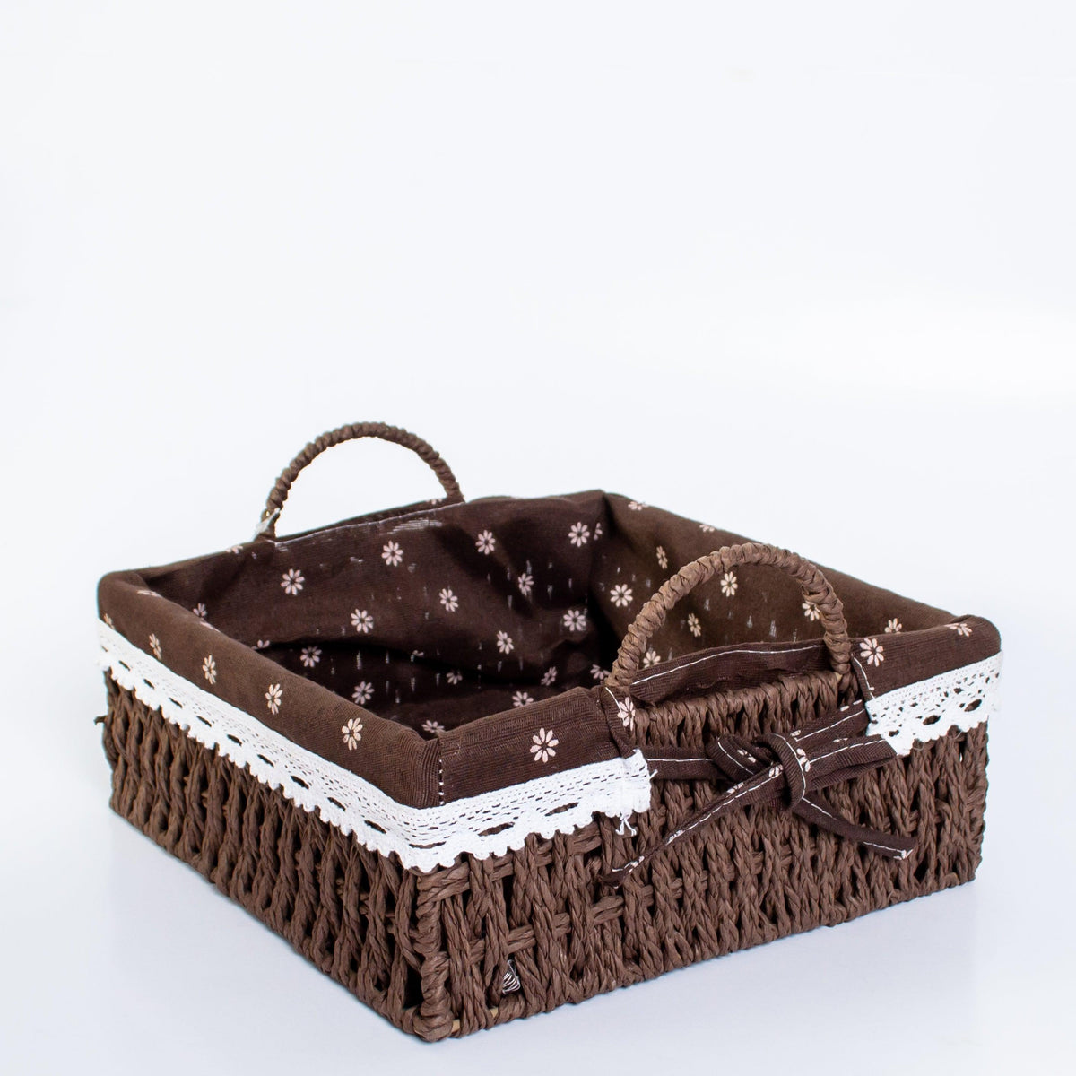 Square Cloth Covered Braided Basket | Bread Basket | Set of 2 - HomeHatchpk