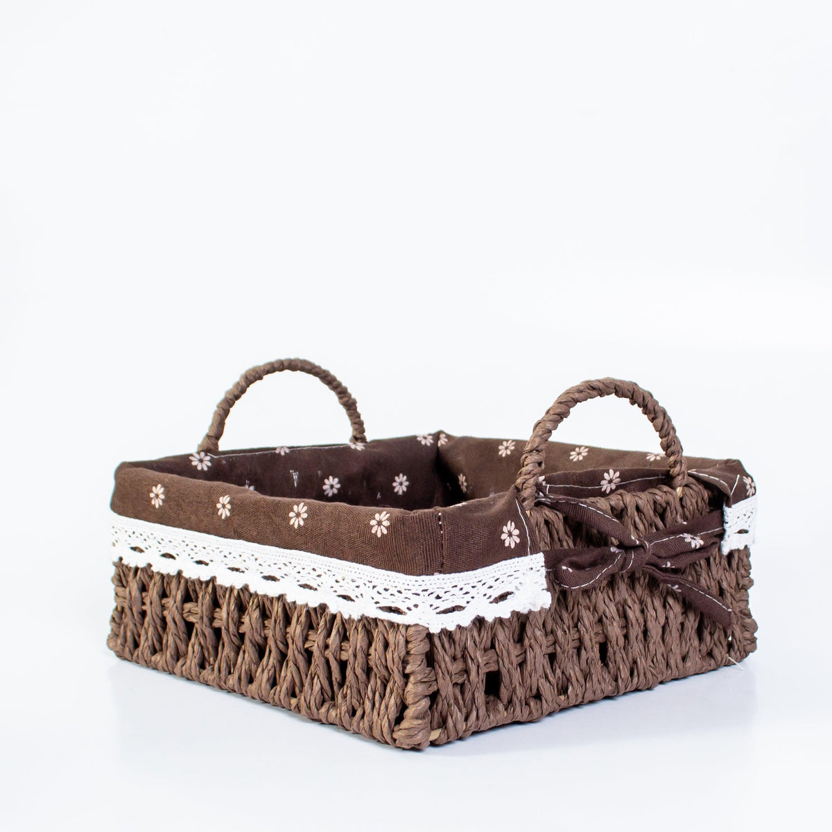 Square Cloth Covered Braided Basket | Bread Basket | Set of 2 - HomeHatchpk