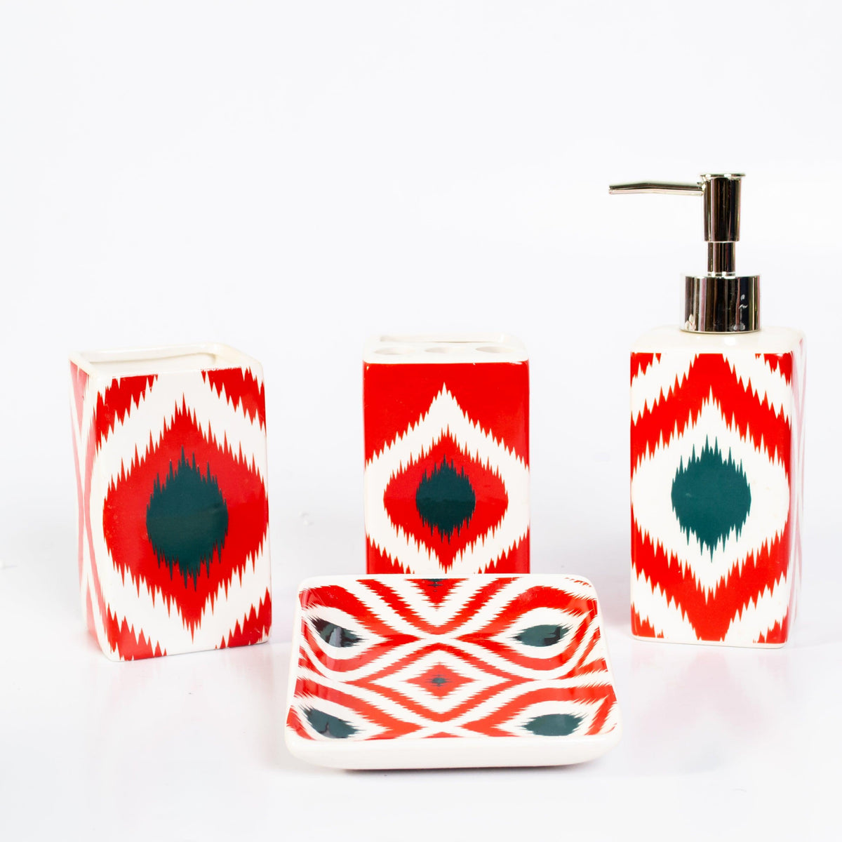 Red Wavy Design Bath Set - 4pcs - HomeHatchpk