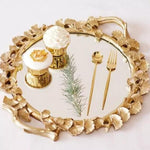 Gingko Leaves Border Round Tray | Mirror Tray - HomeHatchpk