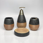 Black Self Textured With Wooden Pattern Bath Set - 4pcs - HomeHatchpk