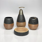 Black Self Textured With Wooden Pattern Bath Set - 4pcs - HomeHatchpk