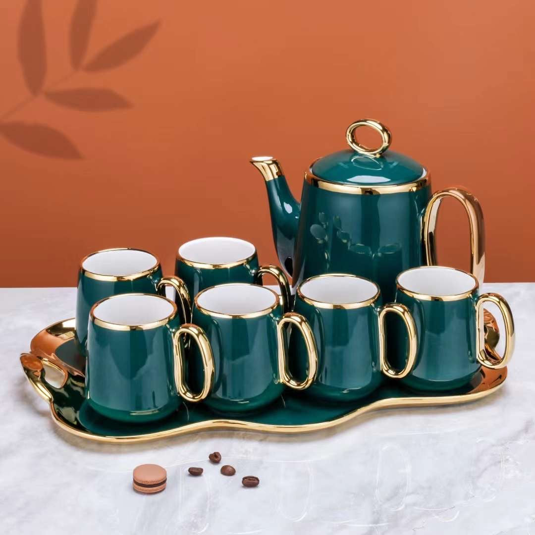 British Style Luxury Porcelain Tea Set With Tray - 8 Pcs