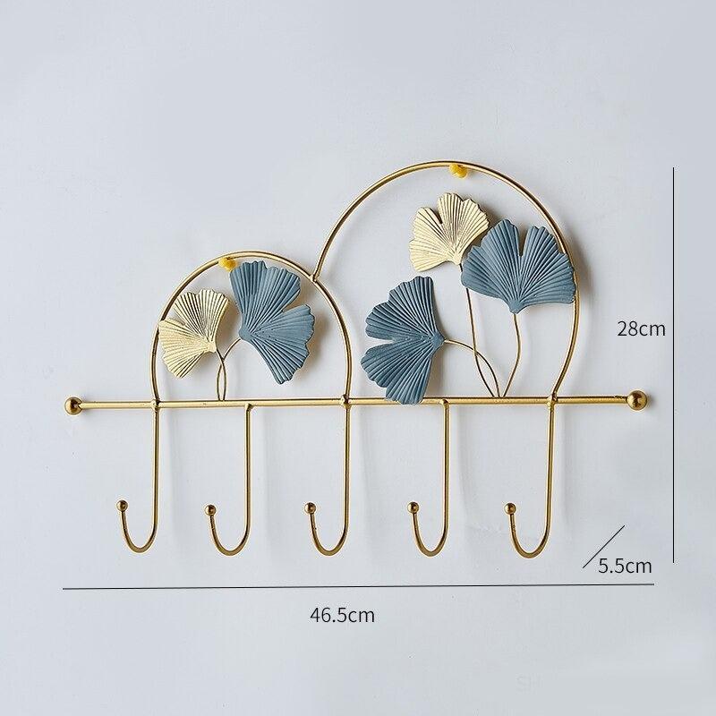 Gold And Turquoise Leaf Multiple Wall Hanging Hooks - HomeHatchpk