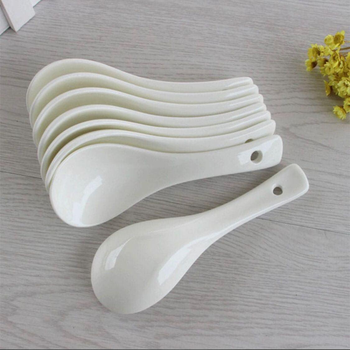 6 Pcs Porcelain White Ceramic ChineseSoup Spoon | Tableware - HomeHatchpk
