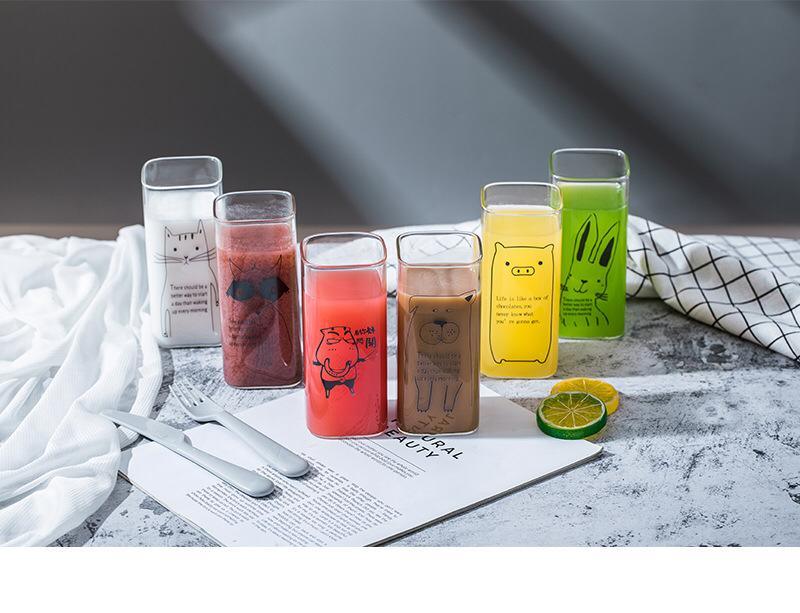 Transparent Square Glass Tumbler Drinking Glass with Glass Straw And Airtight Bamboo Lid - Home Hatch