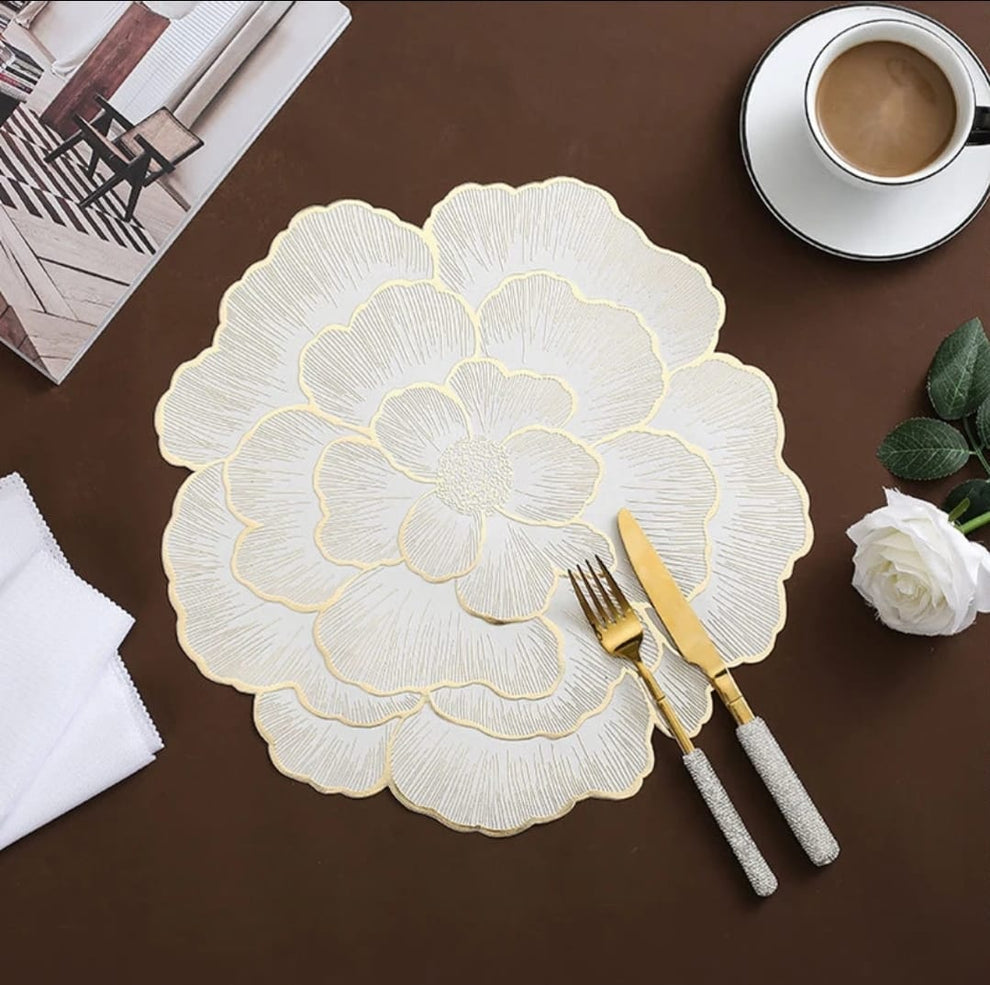 Fancy Table Mat Background Flower Embellished Round Table Mats