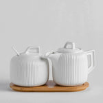 Minimalist Ceramic Sugar & Creamer Set with Bamboo Tray