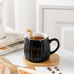 European Style Ceramic Coffee Cup With Bamboo Tray & Gold Spoon