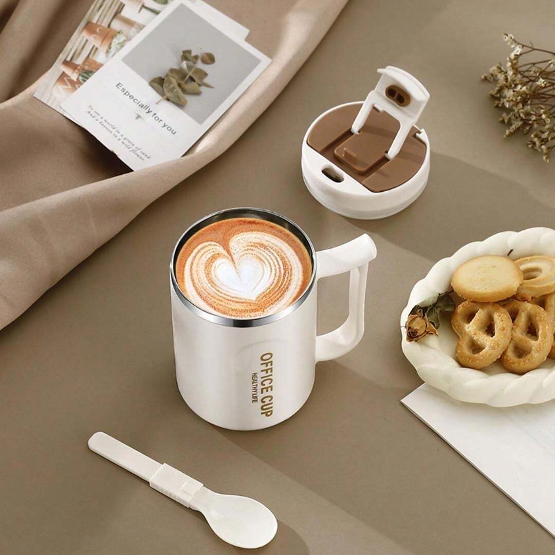 Insulated Coffee Mug With Handle and Spoon