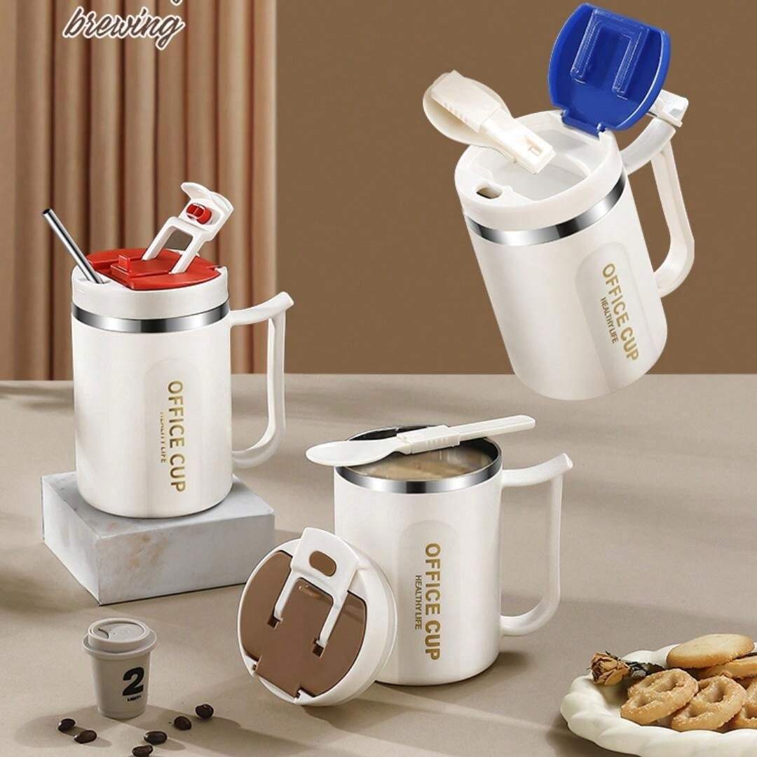 Insulated Coffee Mug With Handle and Spoon