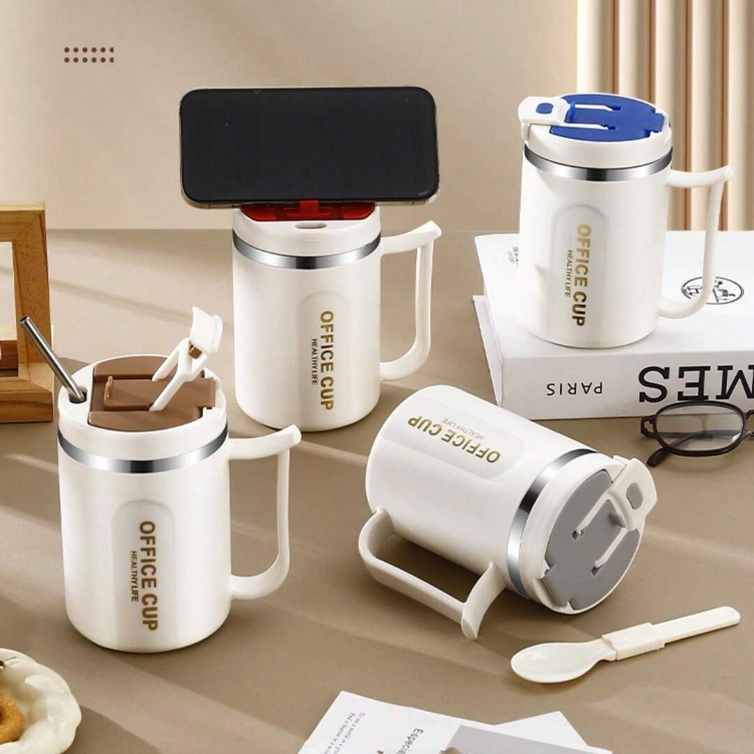 Insulated Coffee Mug With Handle and Spoon