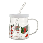 Fruit Pattern Drinking Mug with Lid And Glass Straw