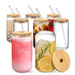 Transparent Round Drinking Glass Tumbler with Bamboo Lid And Glass Straw