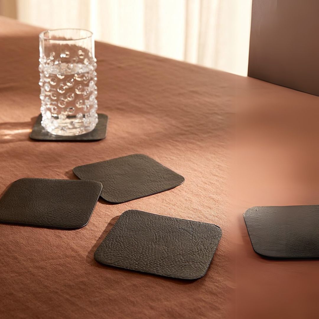 Grained Faux Leather Tea Coasters | Set of 6