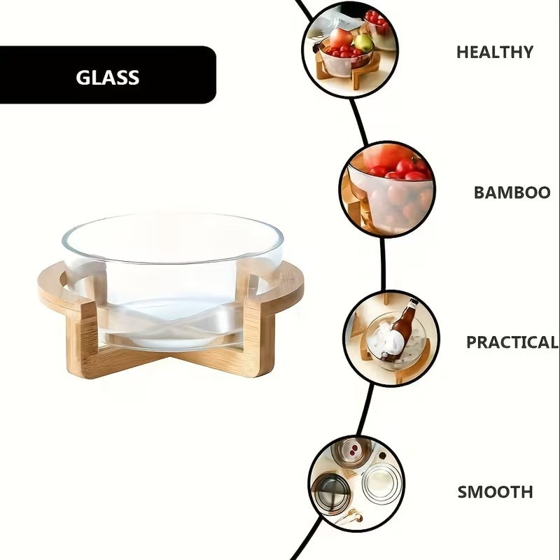 glass bowl with bamboo stand2100ml glass serving bowlmultipurpose glass bowlglass salad bowlglass fruit bowlbamboo stand serving bowlmodern serving bowlglass snack bowlsalad serving bowlglass serving bowl Pakistan