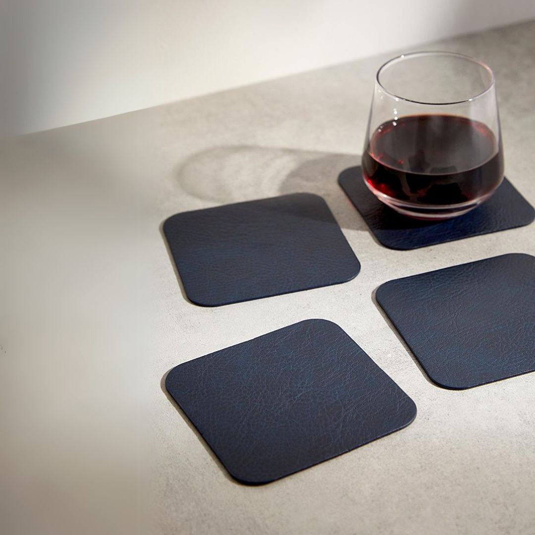 Grained Faux Leather Tea Coasters | Set of 6