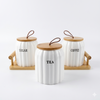3-Piece Tea Coffee Sugar Ceramic Jar Set with Wooden Tray & Loop Handle