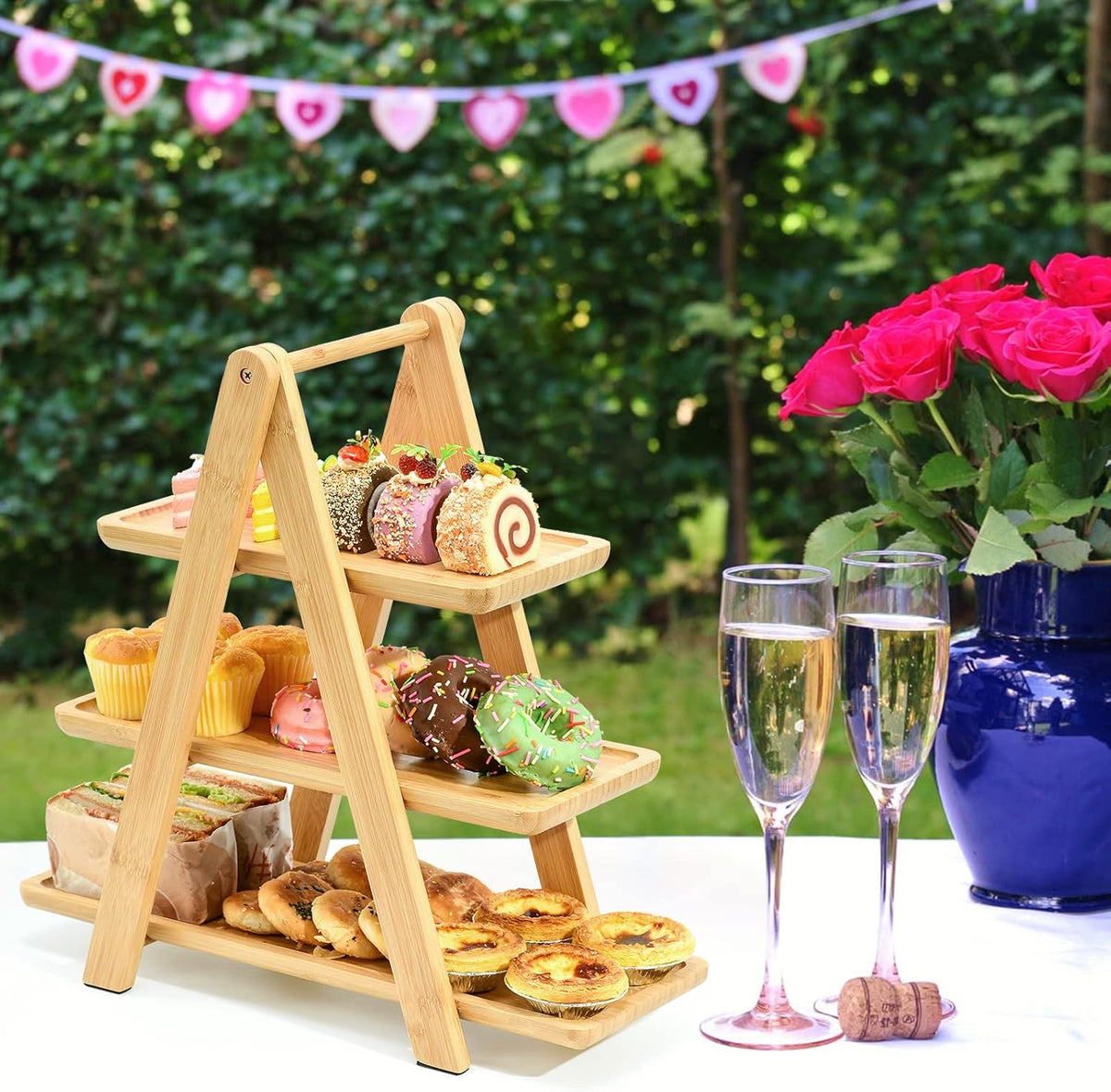 3-Tier Bamboo Serving Tray Stand – Multi-Purpose Dessert & Snack Display