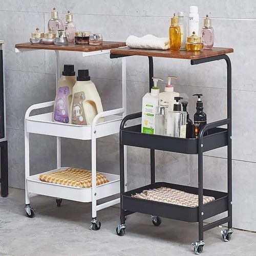 3-tier metal rolling cart with wooden top and caster wheels – Home Hatch Pakistan