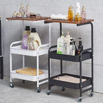 3-tier metal rolling cart with wooden top and caster wheels – Home Hatch Pakistan