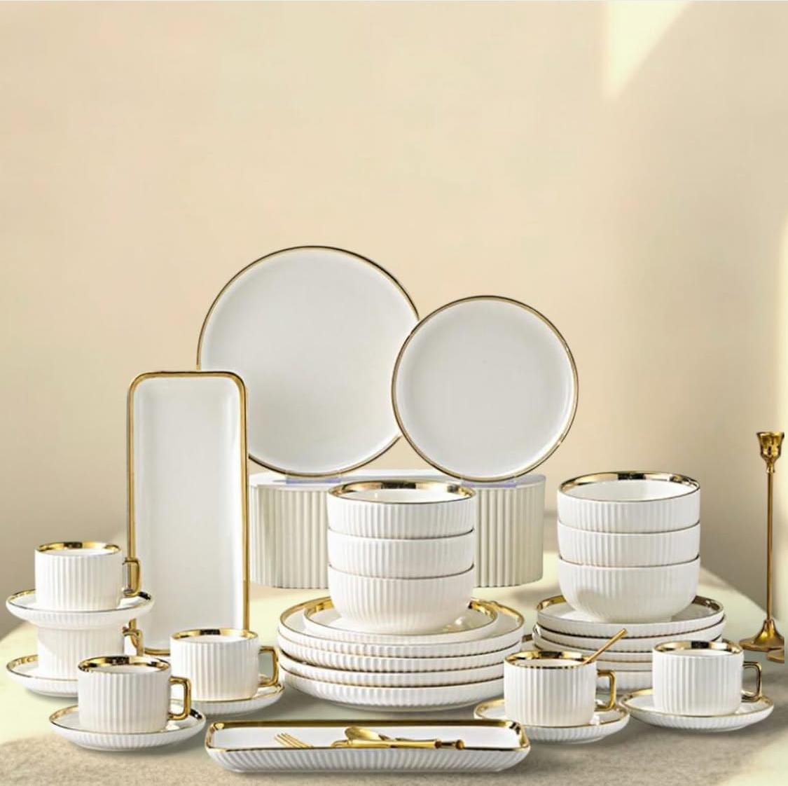 32 piece premium ceramic dinner set elegant tableware for 6 to 8 persons – Home Hatch Pakistan