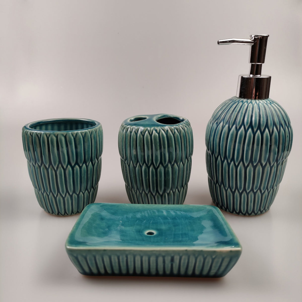 Ceramic Scales Design Blue Bath Set - 4pcs - Home Hatch