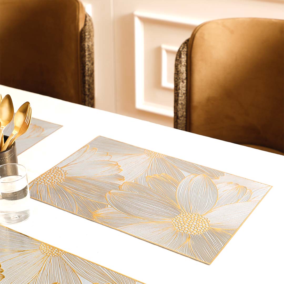 Gold Flower Grey or White Rectangular Table Mats