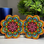 Clover Design Coloured Pattern Drink Coasters With Thin Cork Bottom | Set of 2