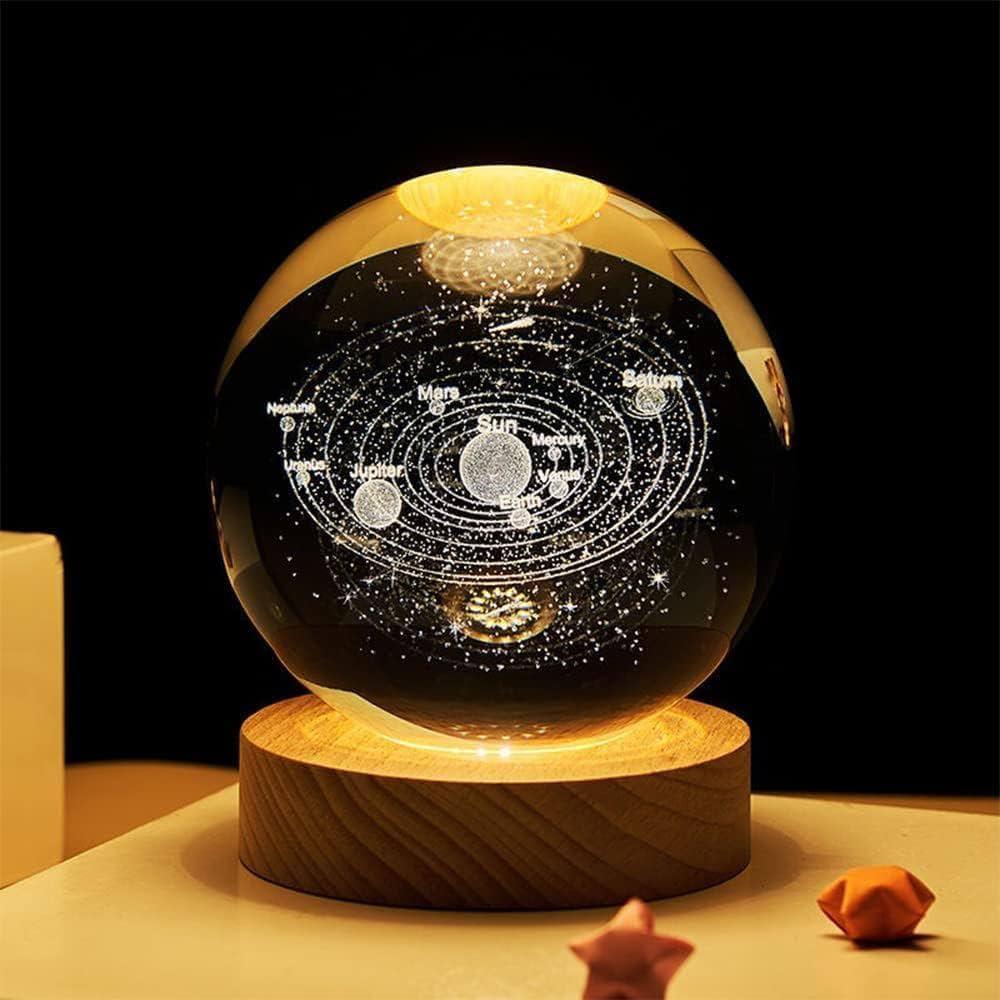 3D Galaxy Crystal Ball Night Light With Wooden Base - Large