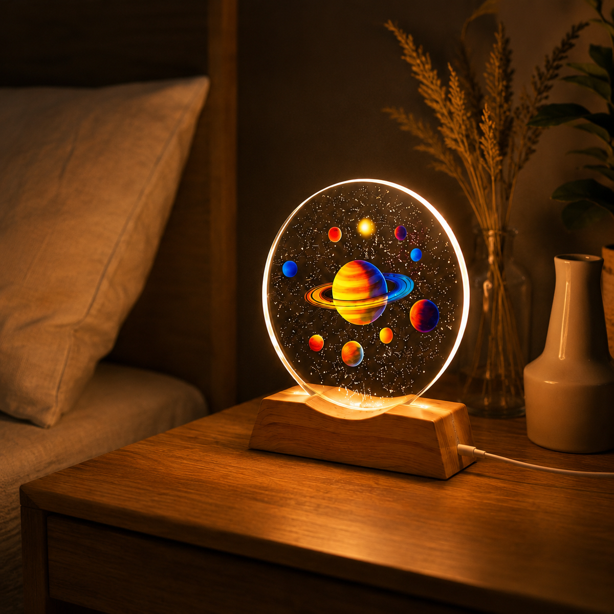 3D solar system crystal ballsolar system night lampcrystal ball night lampplanet lampUSB powered night lampsolar system lampcrystal planet lampbedroom night lampspace themed lampsolar system lamp Pakistan3D Solar System Crystal Ball Night Lamp with illuminated planet design, wooden base and USB power for bedroom and home décor.