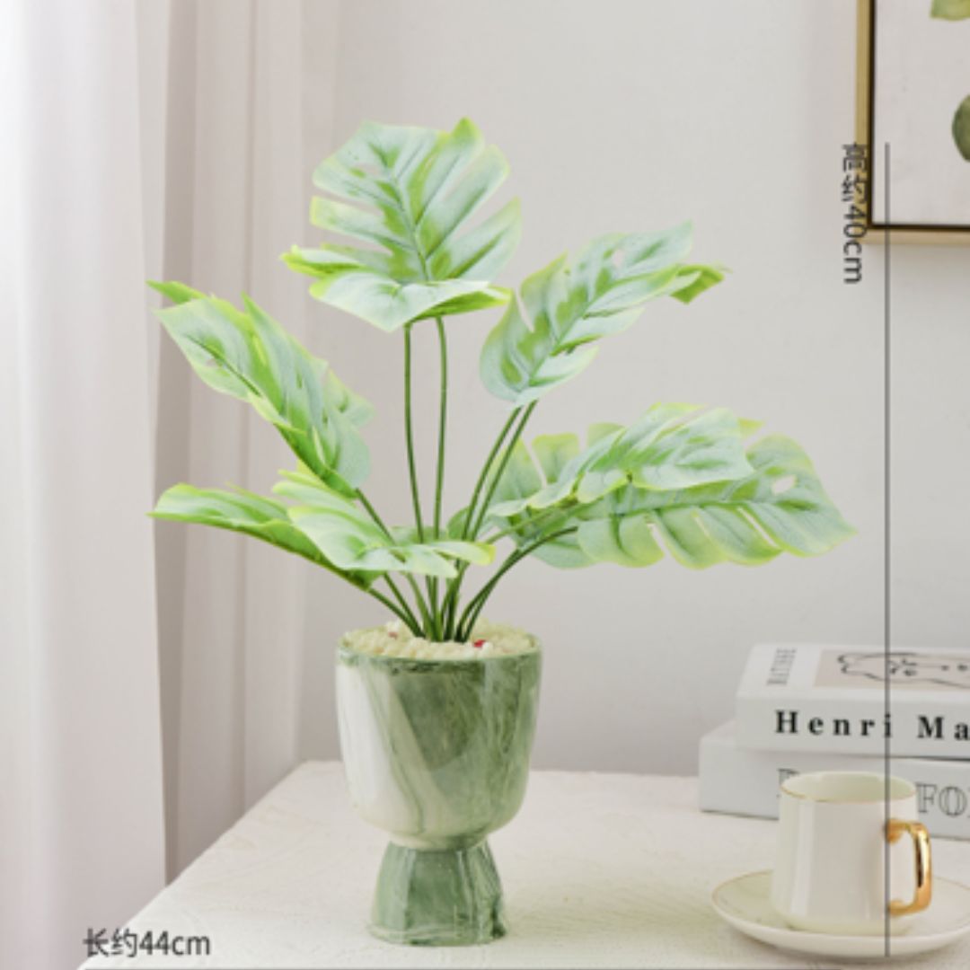Elegant Marble Pattern Ceramic Flower Pot With Plant - Home Hatch