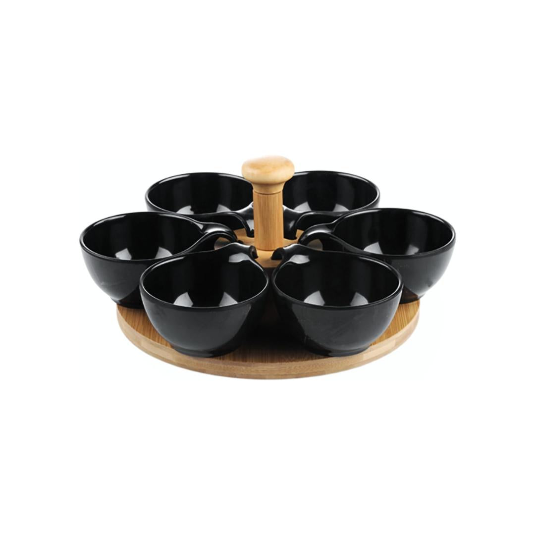 Appetizer Serving Bowls with Rotating Bamboo Tray - 6 Bowls - Home Hatch