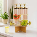 3 in 1 rotating glass beverage dispenser with deer lid high borosilicate beverage dispenser with 3 taps and stand – Pakistan