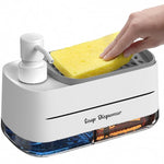 4-in-1 hand and dish soap dispenser set with sponge holder in whiteDual liquid soap dispenser for kitchen sink countertopDish soap dispenser with sponge included for kitchen useWhite kitchen soap dispenser set with storage holderModern soap dispenser for bathroom and kitchen countertops