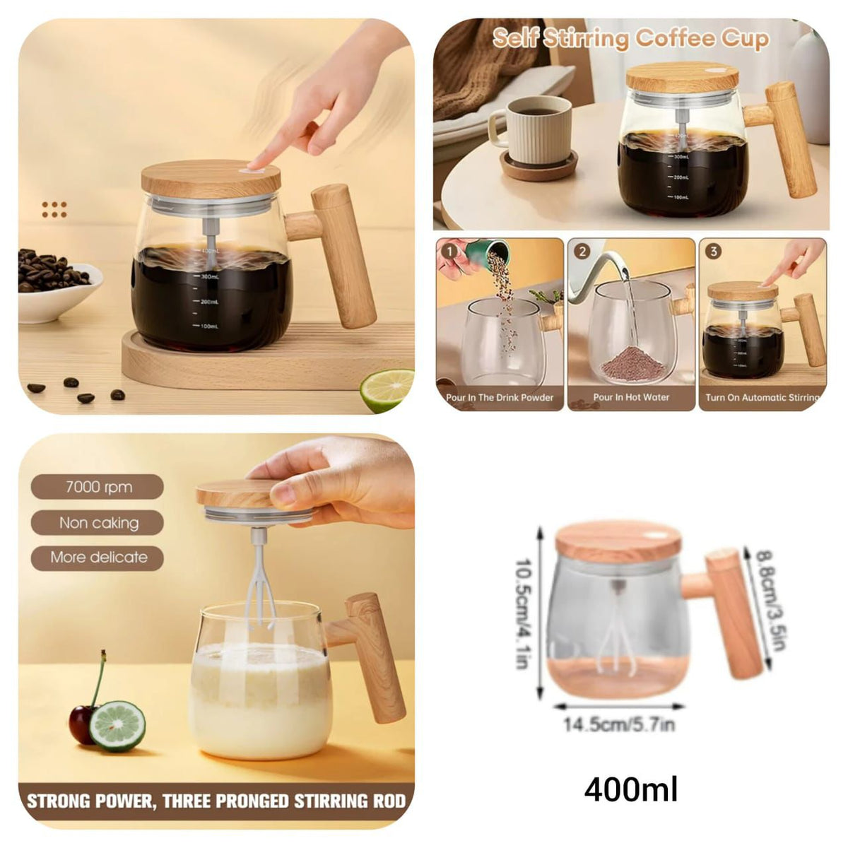 400ml Self-Stirring Coffee Mug – USB Rechargeable Automatic Mixing Cup – Home Hatch Pakistan”