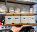 Ceramic Coffee, Sugar, Flour & Tea Canister Set with Wooden Tray