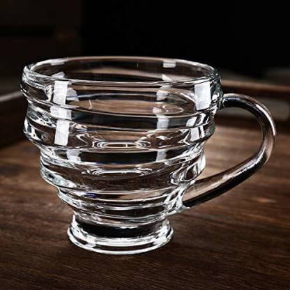 Spiral Pattern Solid Glass Handle Green Tea Cup | Coffee Mug Set of 6-210ml